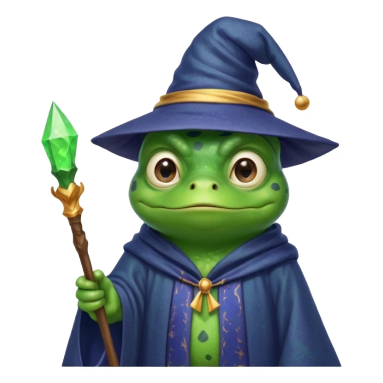 A smart frog in a hat and robes holds a pointer and with a smart face points out the mistake sticker