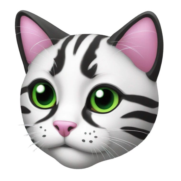 black and white with green eyes happy cat emoji with pink nose sticker