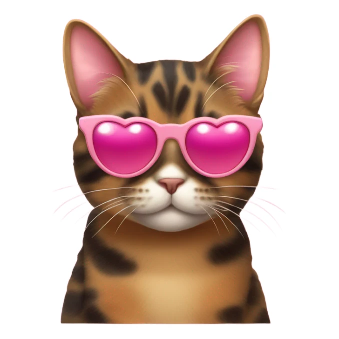 Cute fat tortishell cat wearing pink heart shaped sunglasses sticker