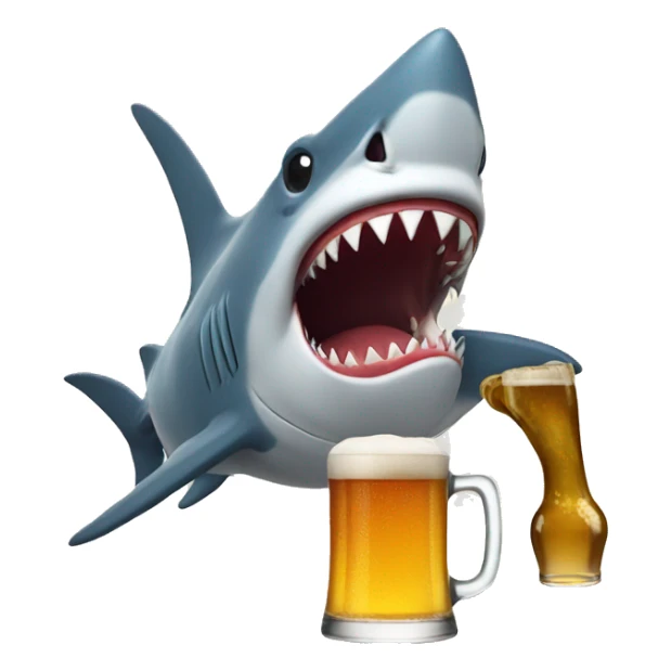 Shark with beer being poured in its mouth sticker