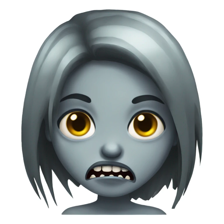 girl zombie with black long hair with teeth and serious face  sticker