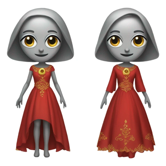 a gray alien woman, full body, in red Romanov dress sticker