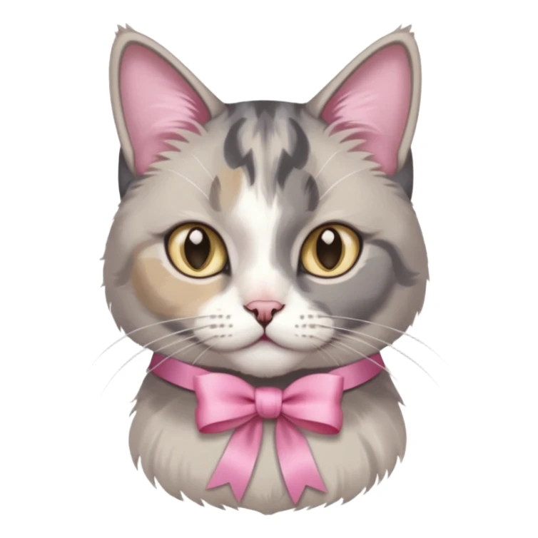 Dilute grey calico cat with pink ribbon sticker