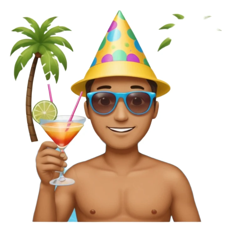 Male pool party with cocktails head sticker