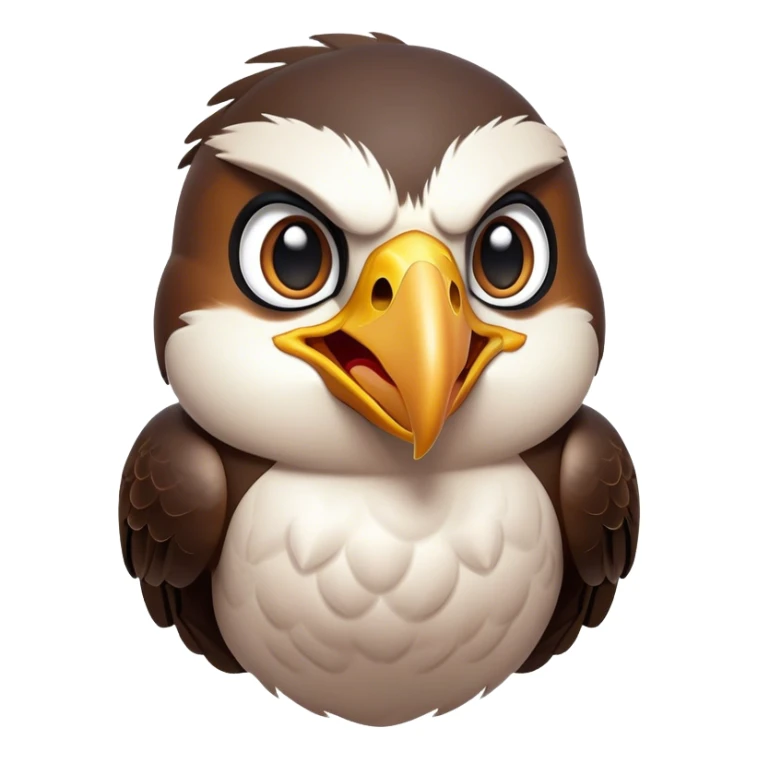 Cinematic Comical Falcon Portrait Emoji, Head tilted dramatically with an exaggeratedly shocked expression, featuring a sharply defined beak and wide, comically expressive eyes full of playful disbelief, Simplified yet hilariously expressive features, highly detailed, glowing with a slightly sassy glow, high shine, dramatic yet playful, stylized with an air of cheeky aerial mischief, soft glowing outline, capturing the essence of a meme-worthy falcon that looks ready to side-eye its way into viral fame! sticker