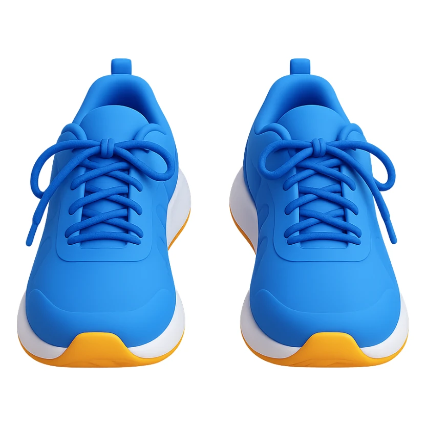 Edit the image to keep the same cartoonish 3D emoji style and front view as the reference image, but change the shoe laces to blue. The shoes should remain a pair of blue running shoes with white soles. Remove the background. The style is cartoonish 3D emoji. sticker
