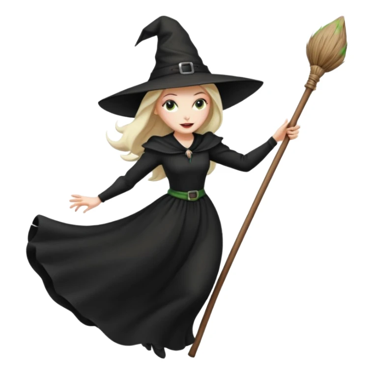 wicked looking witch flying high in the air on a broom sticker