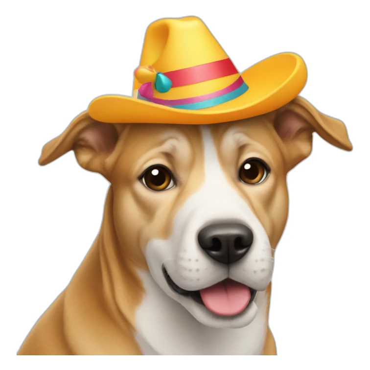 A dog in the goal whith a party’s hat sticker