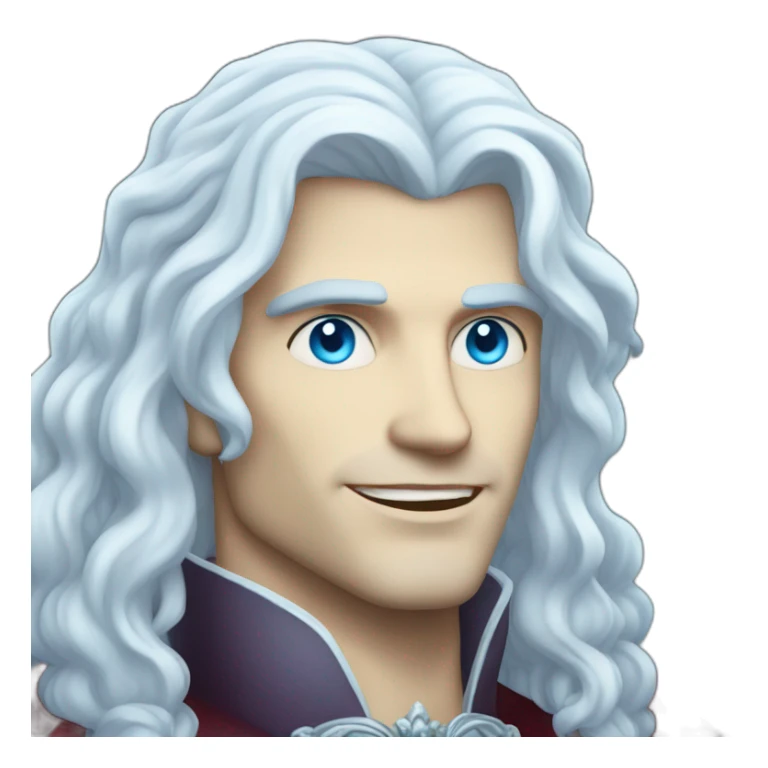 pale handsome flirty vampire king with long wavy white hair and light blue eyes sticker