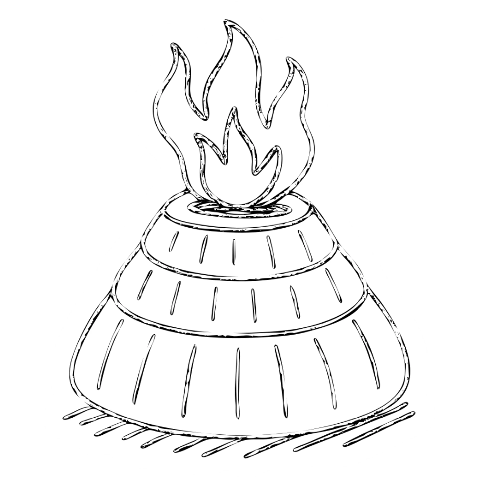 hand-drawn outline of a sliced onion volcano with fire at the top sticker