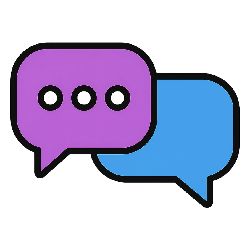 Make the chat conversation bubbles transparent, keeping only the purple and blue outlines and shapes, with no background. sticker