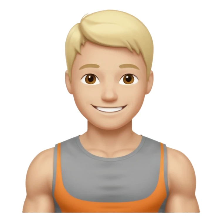 fais le meme blond, tee shirt gris mais musclé et fin qui sourie sticker