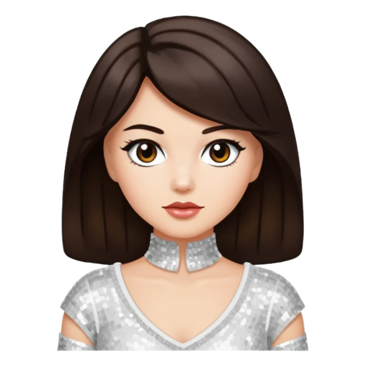 Earth Kitt with dark brown hair, white sequin outfit sticker