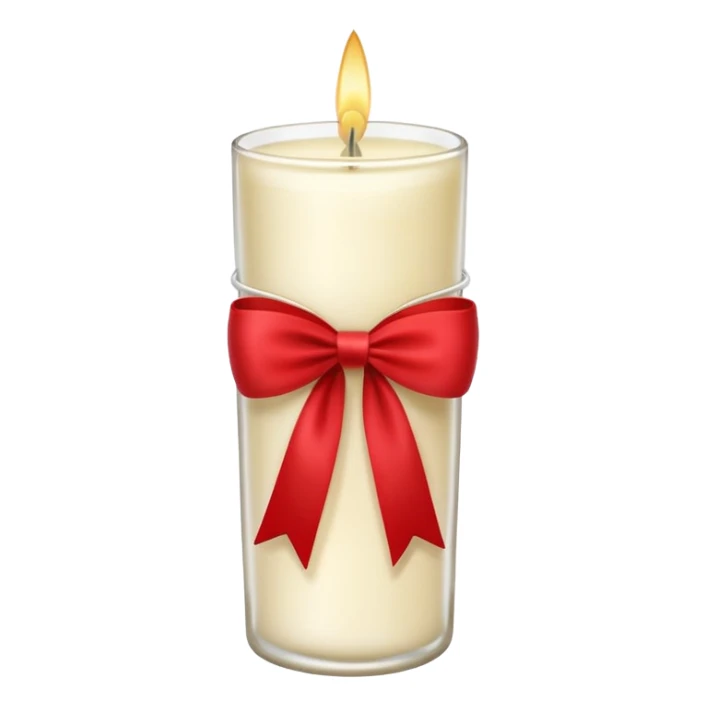 Soft vanilla long glass candle, with little red bow sticker