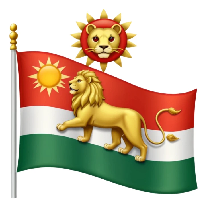 A flag with three horizontal color that upper is Green , middle is White and in down red color, in the White line is a lion and sun that sunrises from back of lion in the middle line  sticker