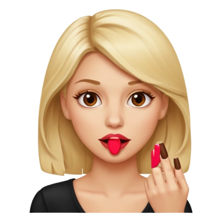 👁️🫦👁️💁🏼‍♀️ aguicheuse. elle se mord le coin de la lèvres. Elle est blonde. Ongles vernis marrons   sticker