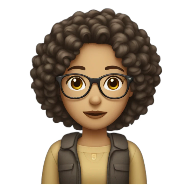 girl with curly dark brown hair and thin glasses sticker