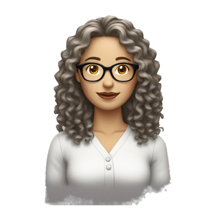 Long Curly hair white woman black eyes with glasses sticker
