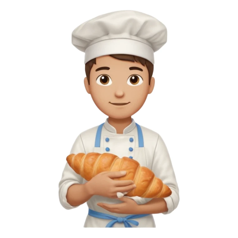 Young male baker – holding a croissant, flour on clothes

 sticker