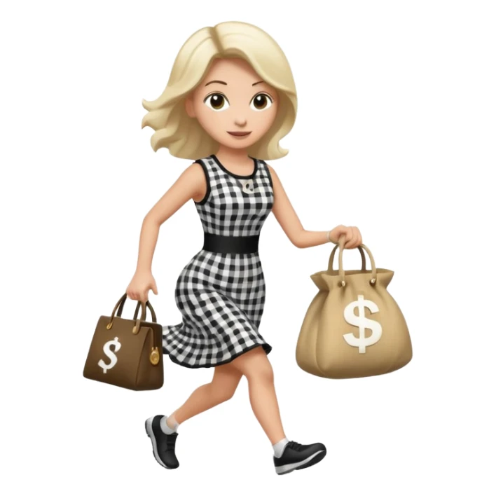 Robber running with Money bag black and white check dress sticker