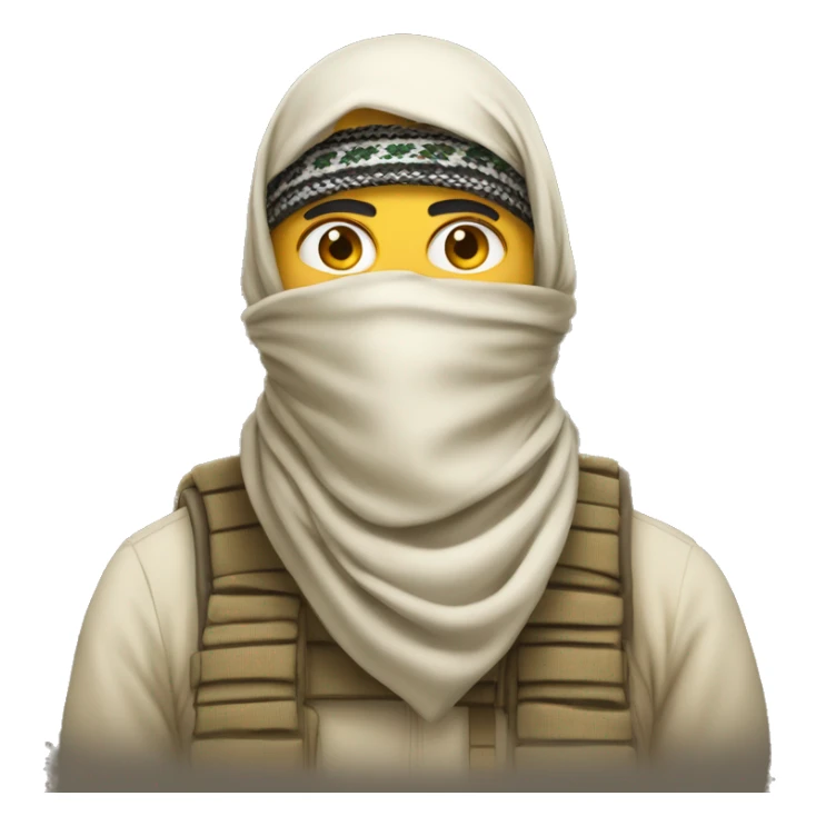 Emoji Proposal: A man wearing a shemagh (traditional military-style scarf) wrapped around his head and covering his mouth and nose, with only his eyes visible. Represents desert protection, military use, or cultural tradition. sticker