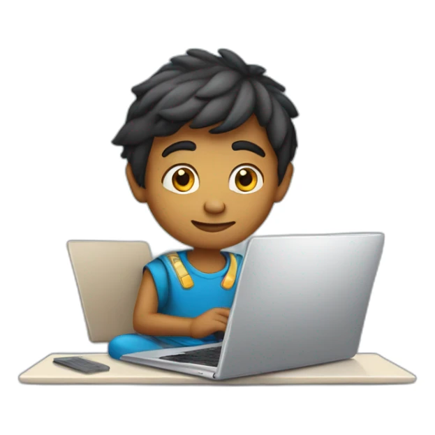 Indian boy with this laptop sitting on saturn sticker