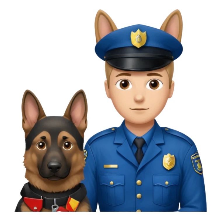 A German Shepherd sitting beside a police officer, both in focus, representing loyalty and discipline. Urban background, realistic tone, professional lighting. sticker