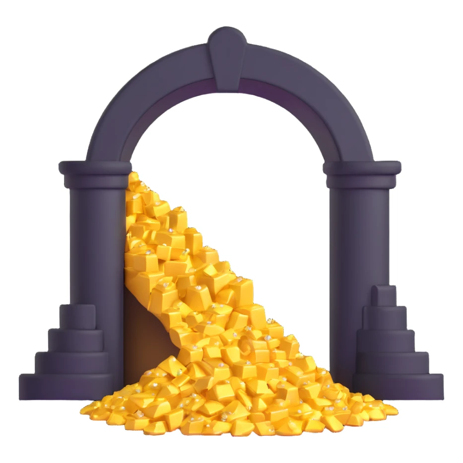 gold mine with sparkling gold spilling out of the entrance sticker