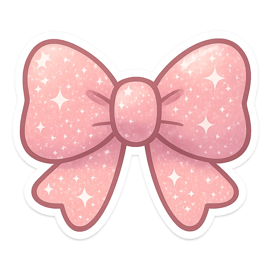 Glitter bow object, cute, shiny, no background sticker