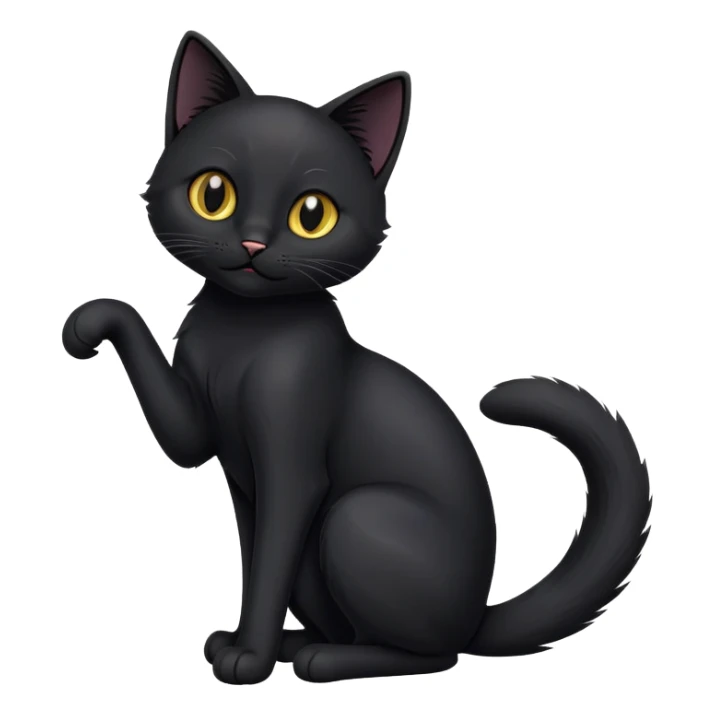 cinematic-[black cat]-realistic-full-body-sitting-emoji,-tail-curled-playfully-around-its-paws,-head-tilted-dramatically,-sleek-[black]-fur,-simplified-yet-hilariously-adorable-features,-highly-detailed,-glowing-with-an-almost-sarcastic-glow sticker