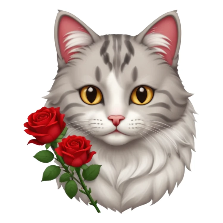 Male cat holding red flowers sticker