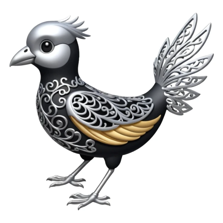 Black and silver filigree bird, 3D, extremely detailed design sticker