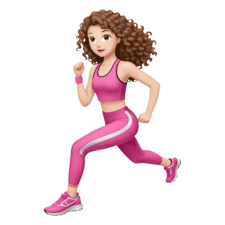 pale white girl with long brown curly hair exercise pink sticker