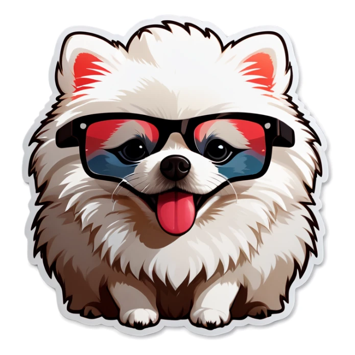 White Pomeranian puppy wearing sunglasses sticker