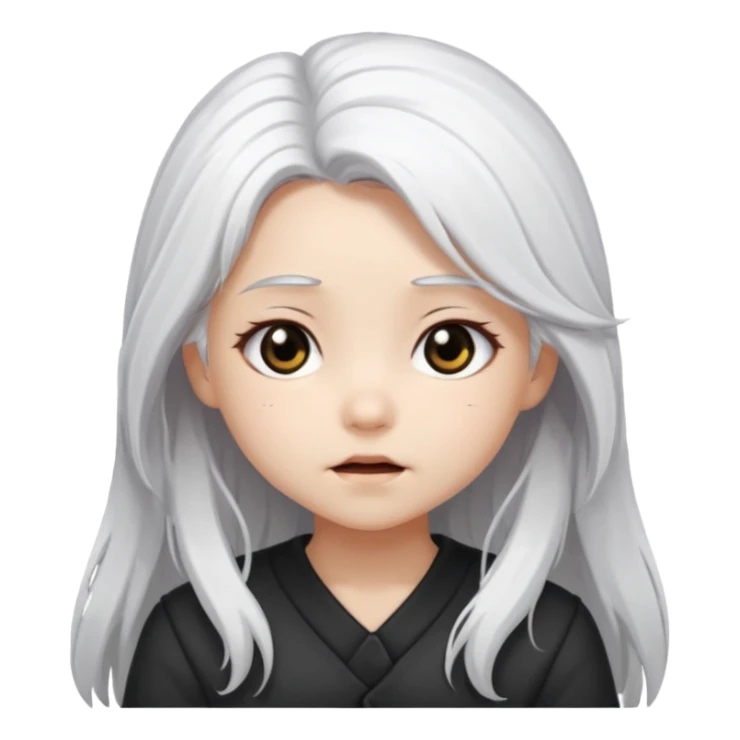 white haired girl with long hairs black eyes chibi with different emotions sticker