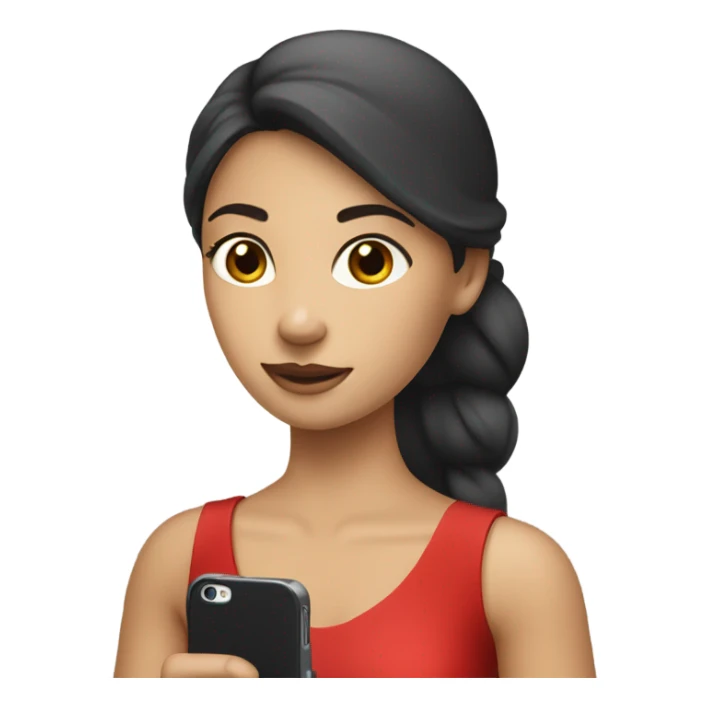 a white girl in a red dress holding a cell phone sticker