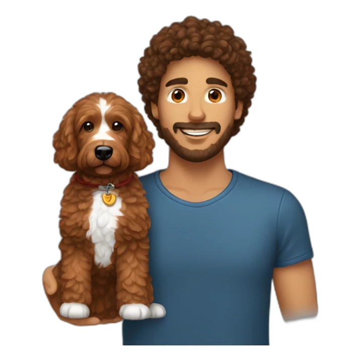 guy with dark brown hair holding red goldendoodle sticker