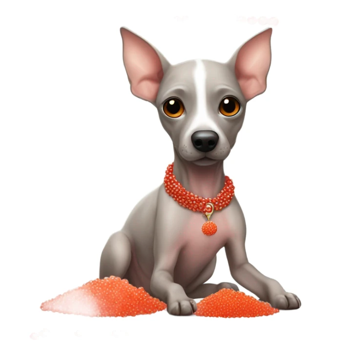American Hairless Terrier eating red caviar  sticker
