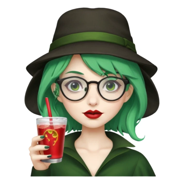 vampire green hair Drink holders with hat, wearing glasses, female sticker