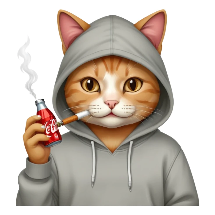 Cat with hoodie, cigarette and coca cola sticker