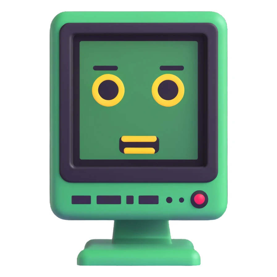 Pixel computer terminal with face — classic green-on-black monitor that “winks” or shows emojis. sticker