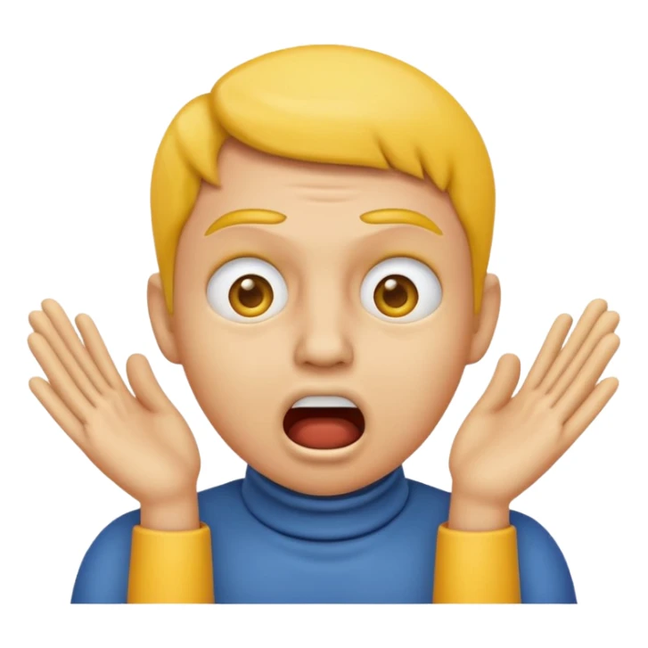 classic Apple style emoji expressing choking, yellow face, hands on throat, scared eyes, classic emoji look sticker
