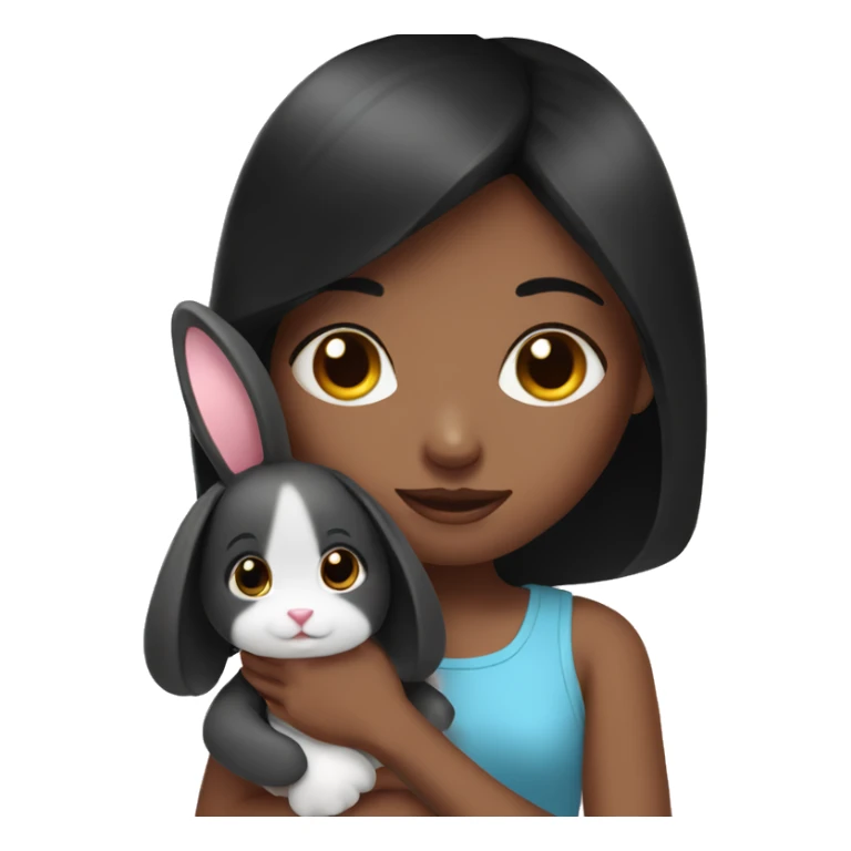 Black hair girl with pink rabbit sticker