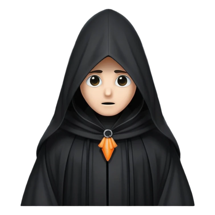 Tall black robe with cone-shaped hood covering face, two eyes slightly visible through slit.” sticker