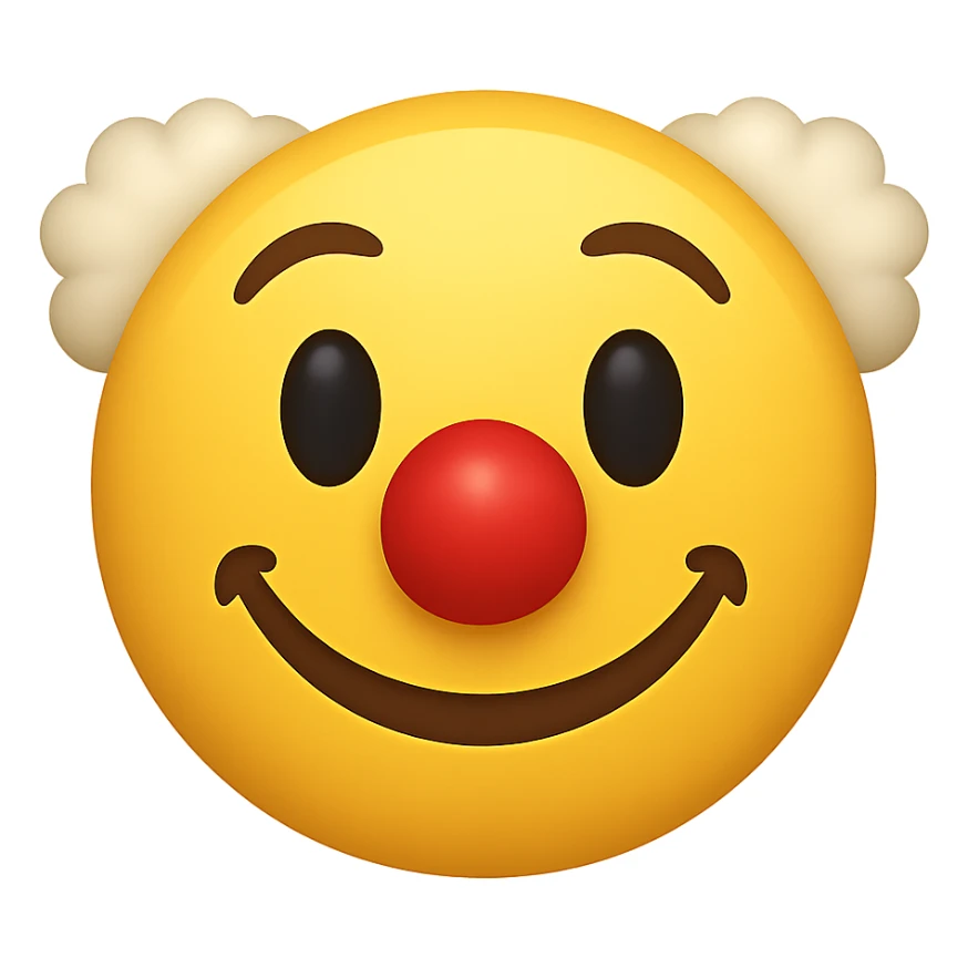yellow face with red clown nose emoji, digital illustration sticker