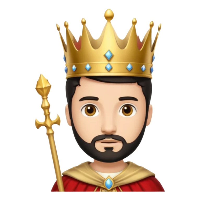 Bearded King, young king with short black beard, royal staff in hand, wearing crown
 sticker