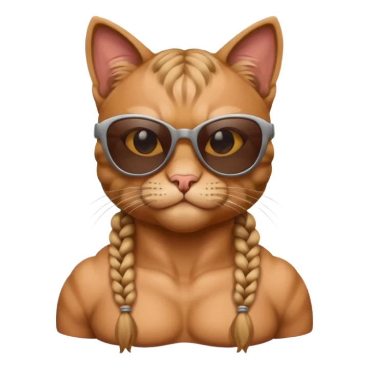 Bodybuilder cat with braids wearing sunglasses sticker
