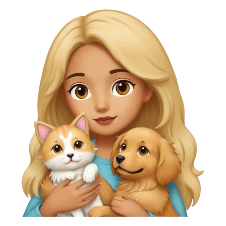 Girl holding a cat and a dog sticker