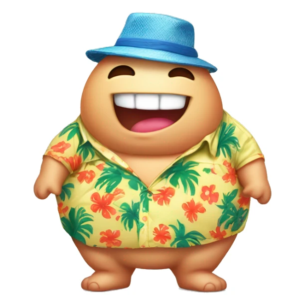 Anthropomorphic chubby slime with hawaiian shirt, belly button sticker