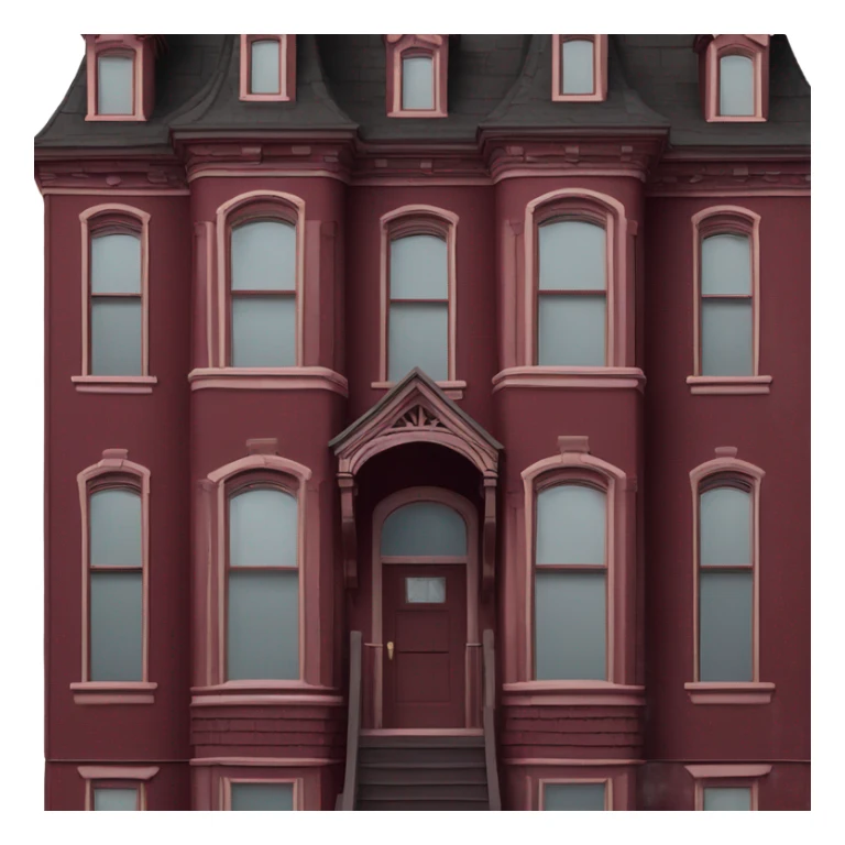 The front of a maroon victorian cedar shingling home sticker